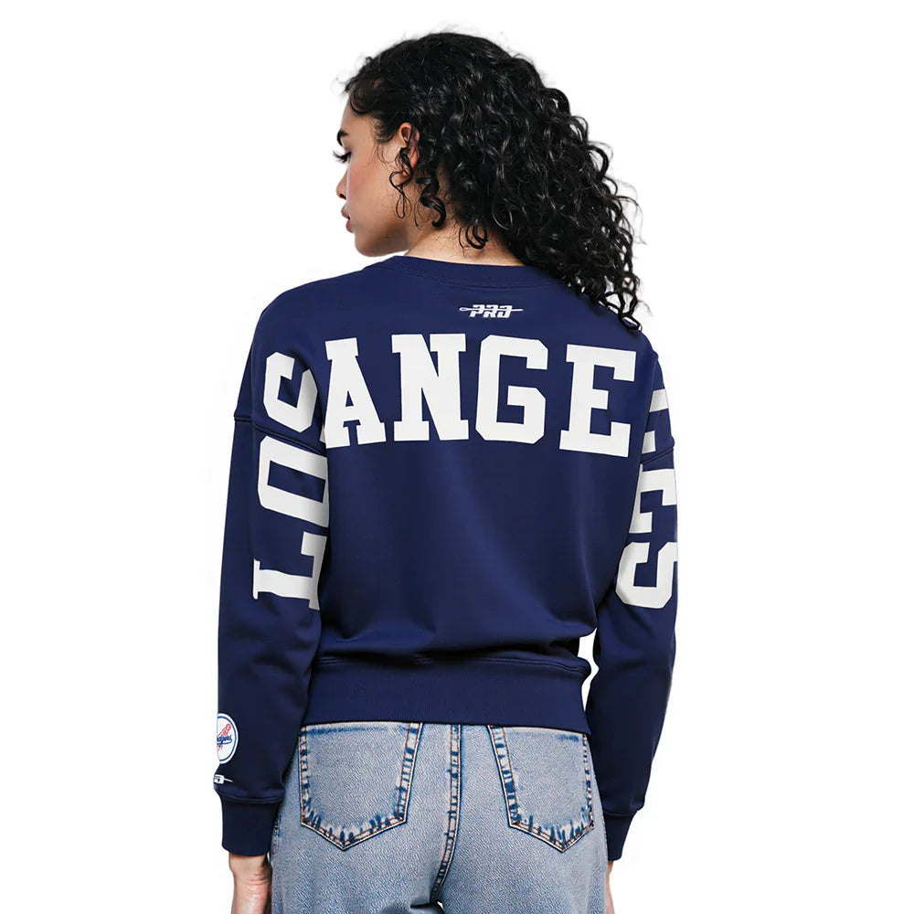 Pro Standard Womens LA Dodgers Cropped Wingspan Crewneck - Midnight Navy Denim Exchange