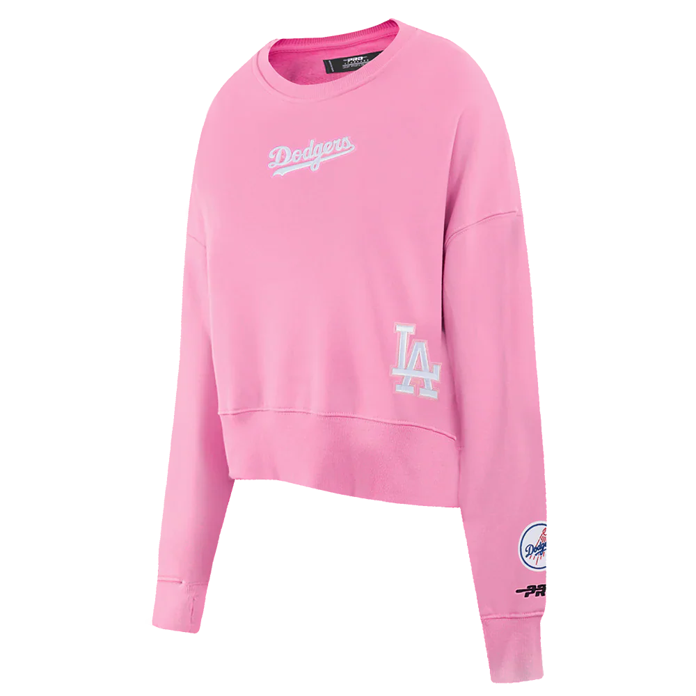 Pro Standard Womens LA Dodgers Cropped Wingspan Crewneck - Pink Denim Exchange
