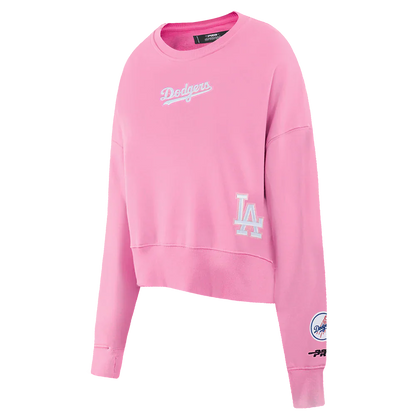 Pro Standard Womens LA Dodgers Cropped Wingspan Crewneck - Pink Denim Exchange