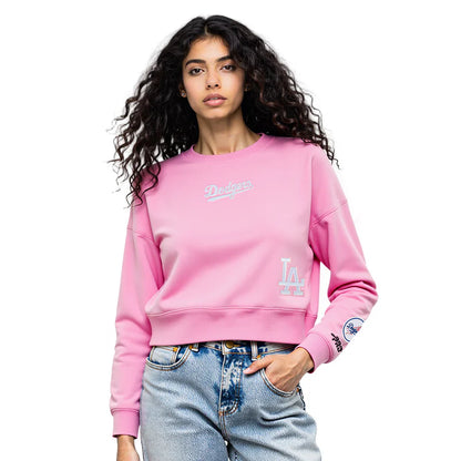 Pro Standard Womens LA Dodgers Cropped Wingspan Crewneck - Pink Denim Exchange