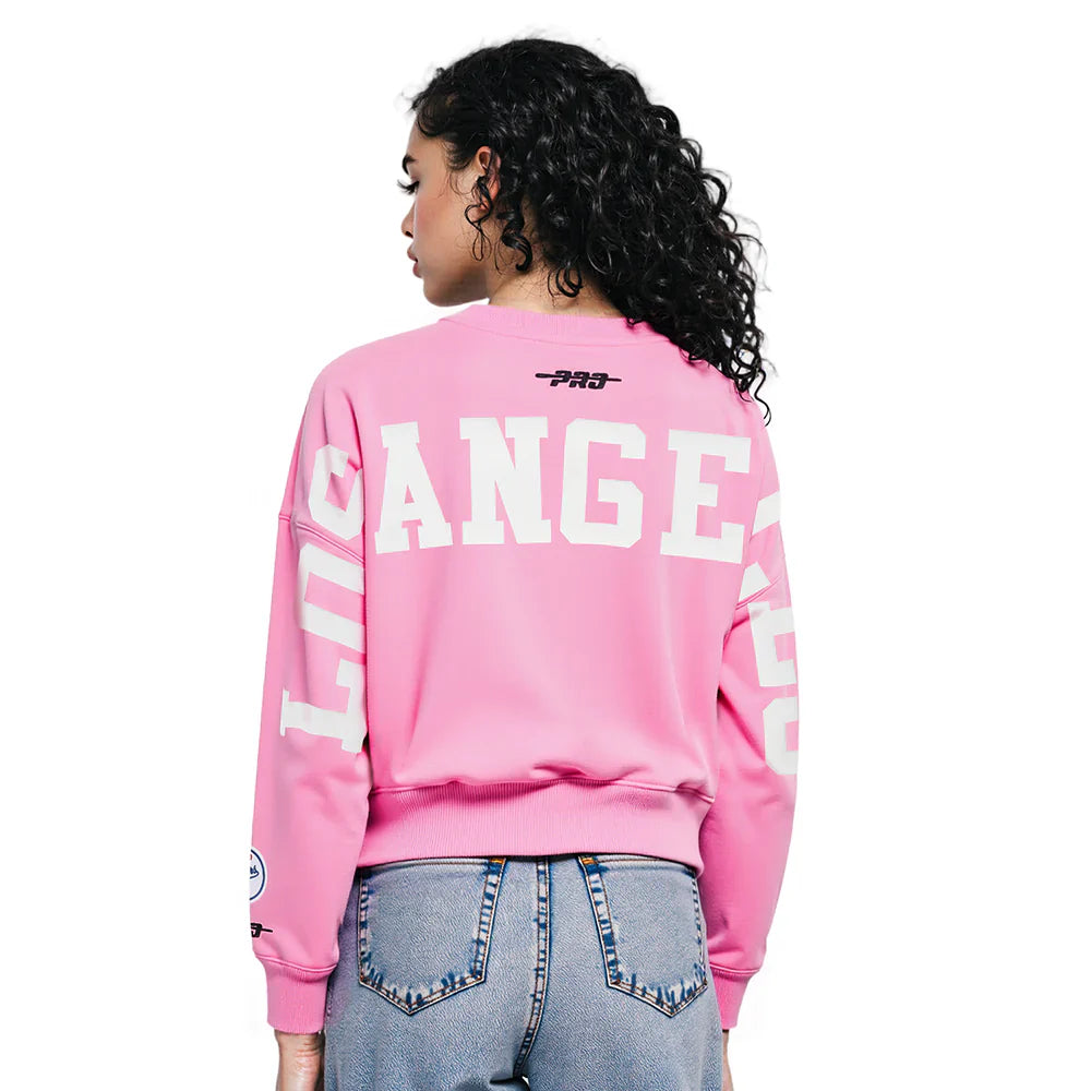 Pro Standard Womens LA Dodgers Cropped Wingspan Crewneck - Pink Denim Exchange