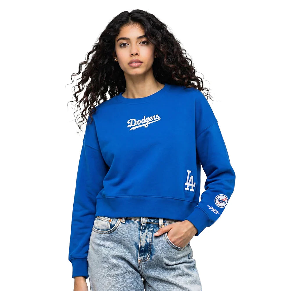 Pro Standard Womens LA Dodgers Cropped Wingspan Crewneck - Royal Blue Denim Exchange
