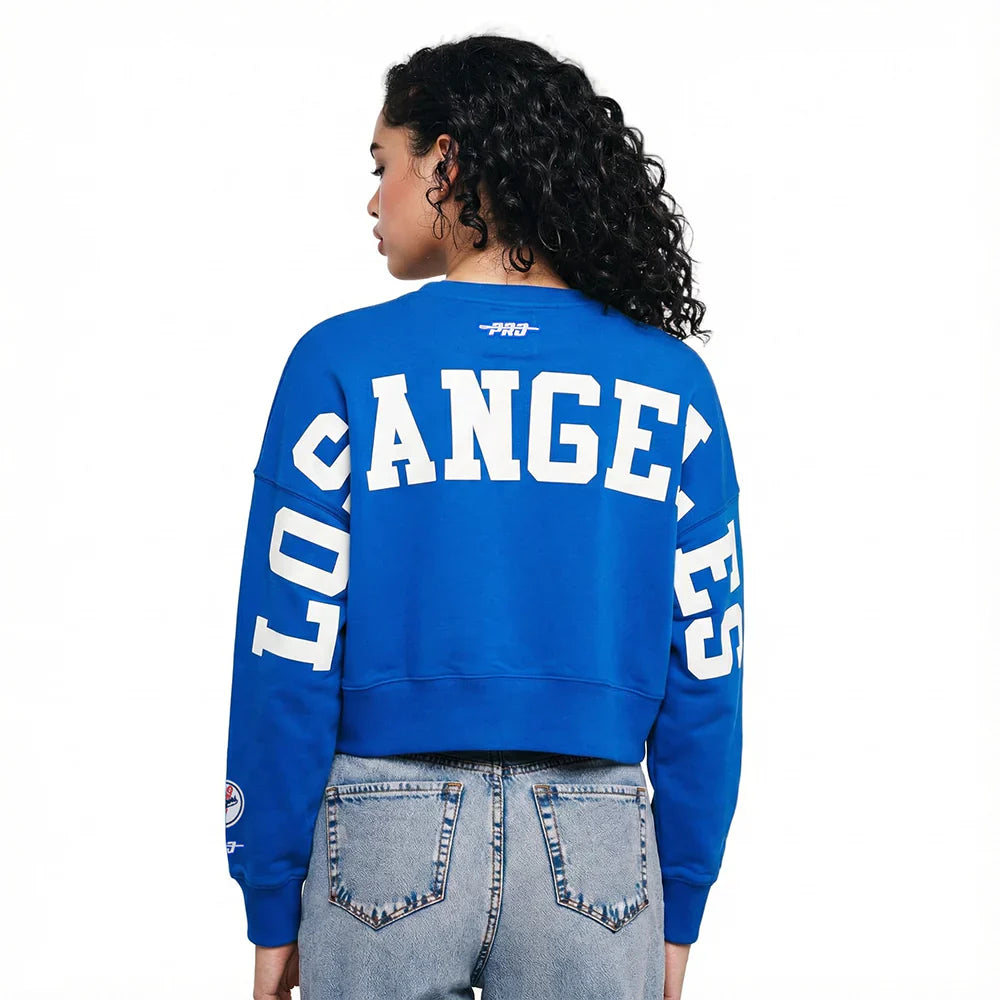 Pro Standard Womens LA Dodgers Cropped Wingspan Crewneck - Royal Blue Denim Exchange