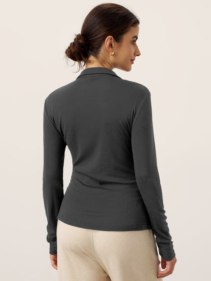 Wool Asymmetric Side Ruched Stretch Top BRIONY