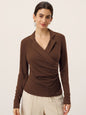 Wool Asymmetric Side Ruched Stretch Top BRIONY
