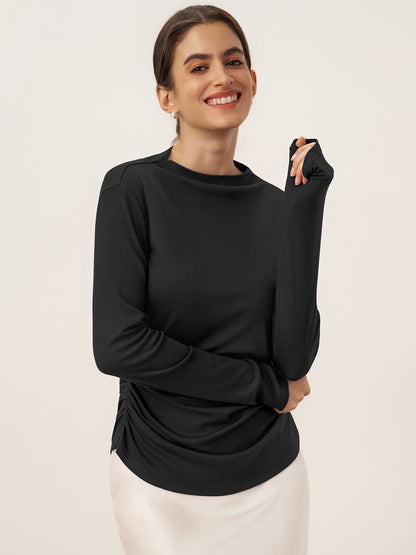 Wool Mock Neck Waist Pleat Top ISOLDE