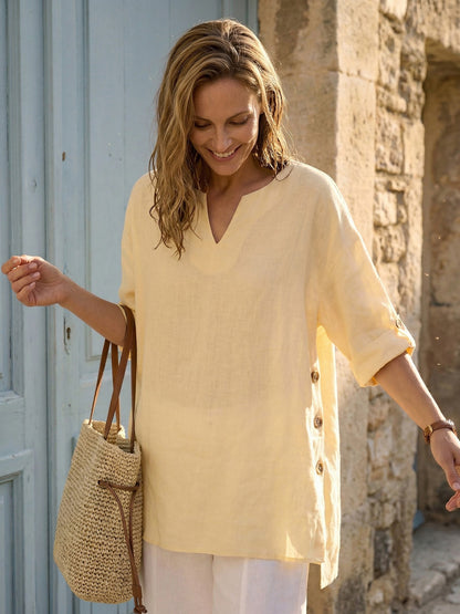 100% Linen Curved-Hem Oversized Top DAPHNEA LINTICO