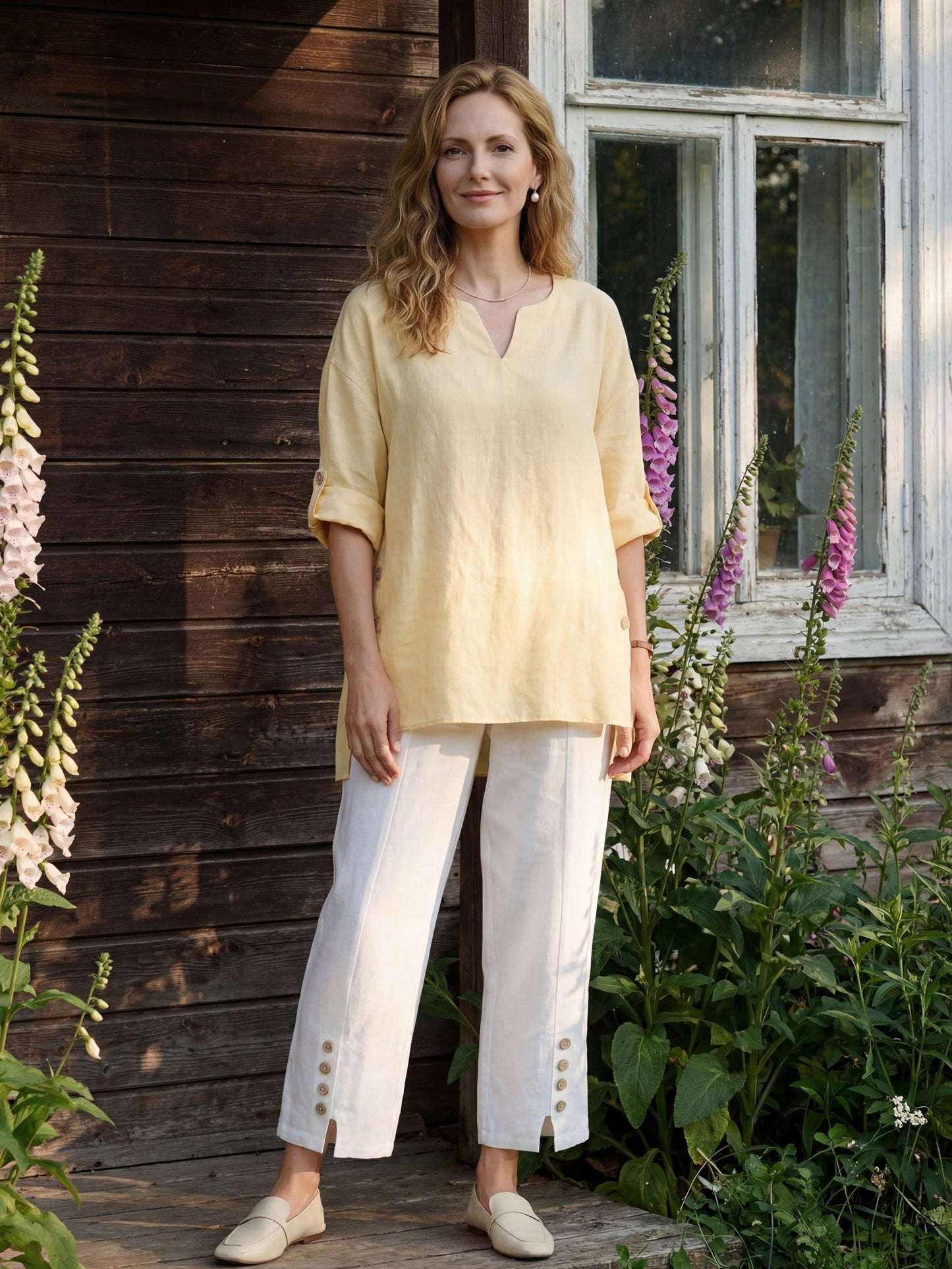 100% Linen Curved-Hem Oversized Top DAPHNEA LINTICO