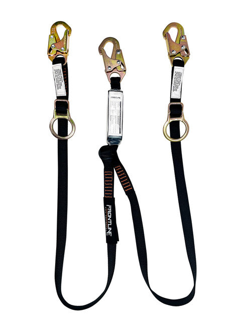 Frontline LPO62SADJ Combat 6' Tie-Back Double Leg Shock Absorbing Lanyard with Snaphooks VM Hardware