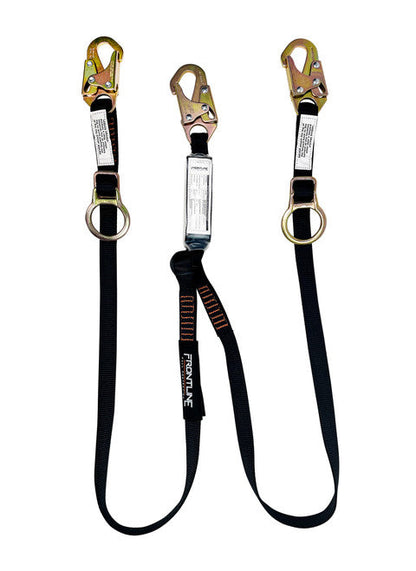 Frontline LPO62SADJ Combat 6' Tie-Back Double Leg Shock Absorbing Lanyard with Snaphooks VM Hardware