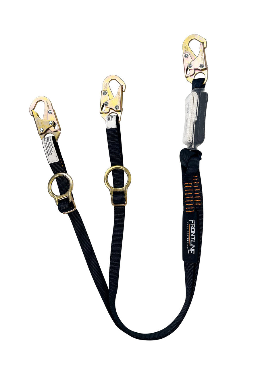 Frontline LPO62SADJ Combat 6' Tie-Back Double Leg Shock Absorbing Lanyard with Snaphooks VM Hardware