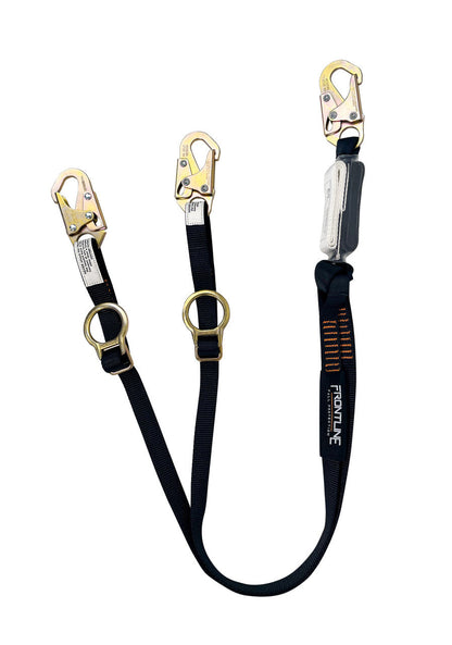 Frontline LPO62SADJ Combat 6' Tie-Back Double Leg Shock Absorbing Lanyard with Snaphooks VM Hardware
