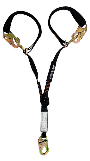 Frontline LPO62SADJ Combat 6' Tie-Back Double Leg Shock Absorbing Lanyard with Snaphooks VM Hardware