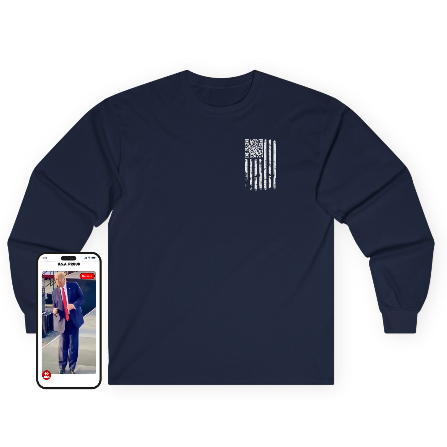 American Flag QR Code Long Sleeve Tee The Devil's Pickle