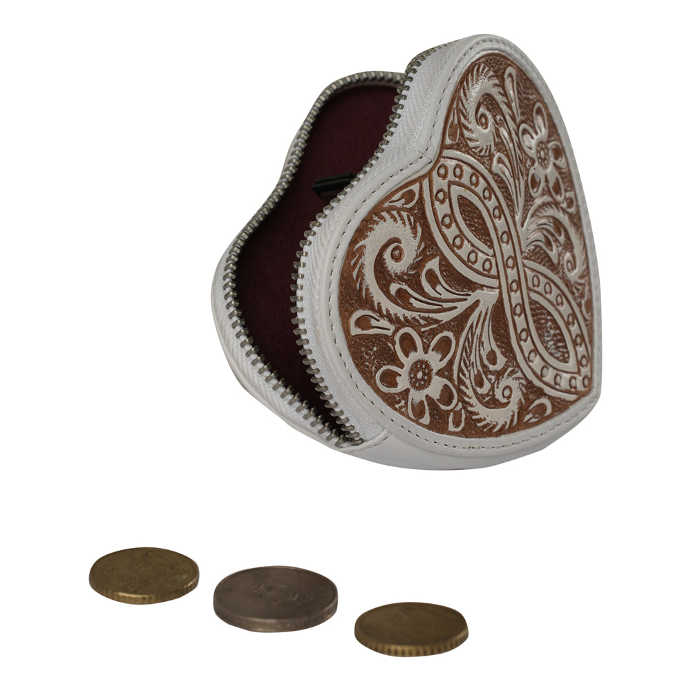 HandTooled Cupid Coin Pouch Ivory Dust Myra USA