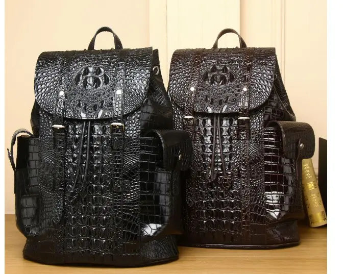 Vintage Style Handcrafted Leather Backpack with Crocodile Pattern discount store