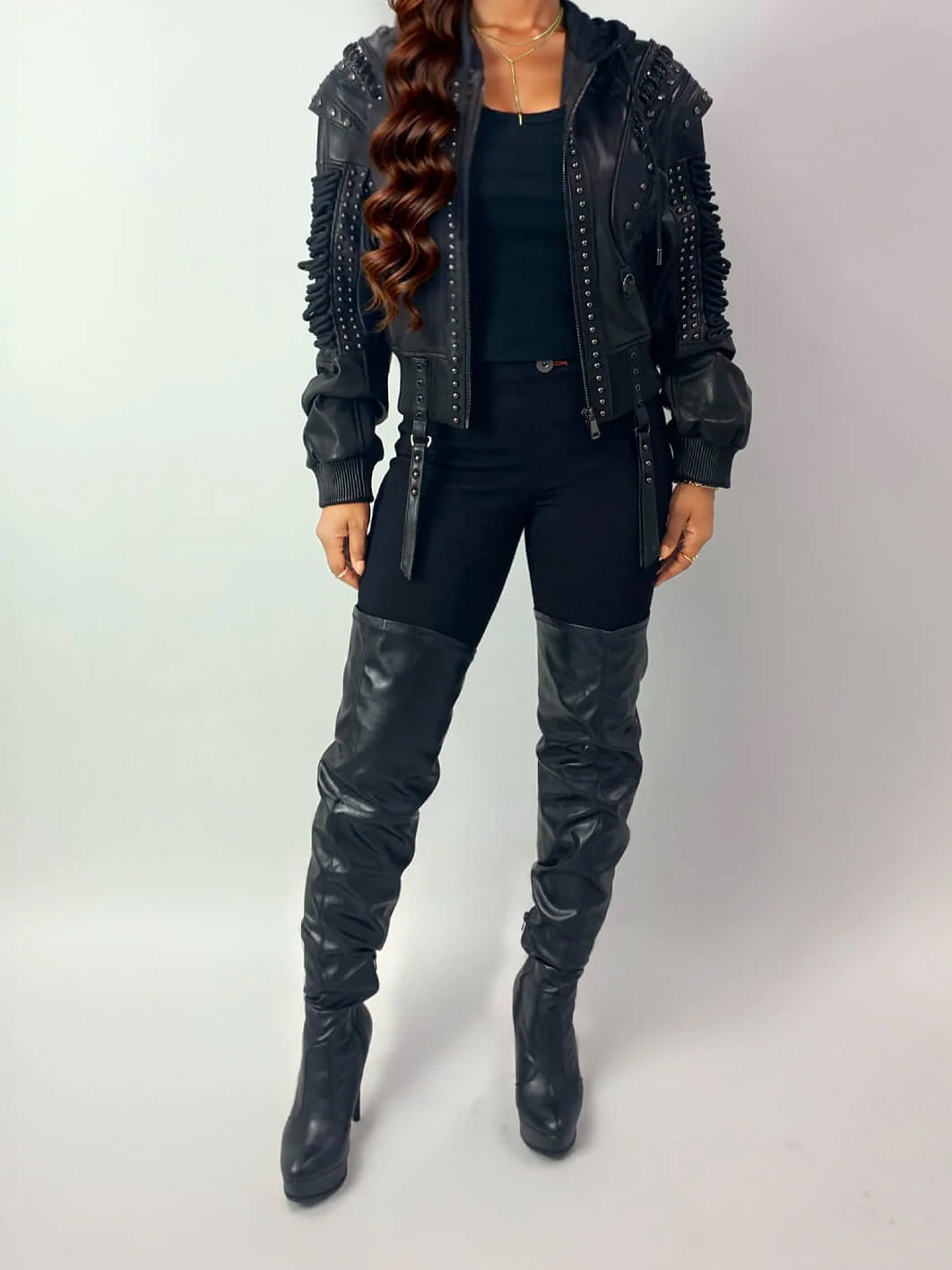 Lace Up Leather Bomber Jacket Apple Bottom Jeans