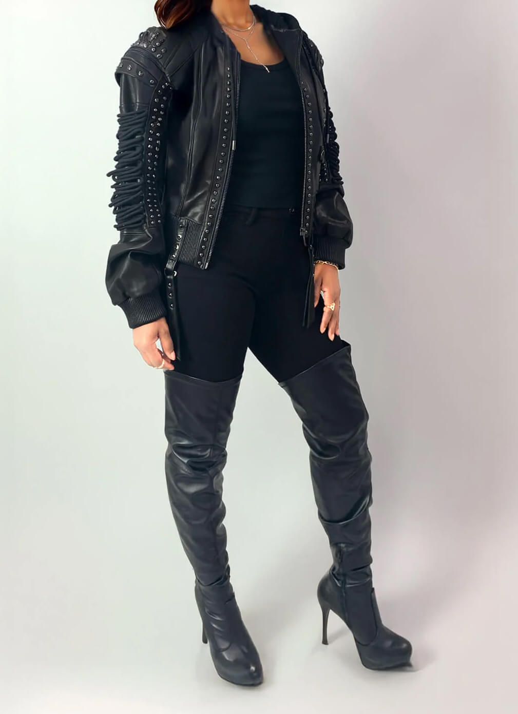 Lace Up Leather Bomber Jacket Apple Bottom Jeans