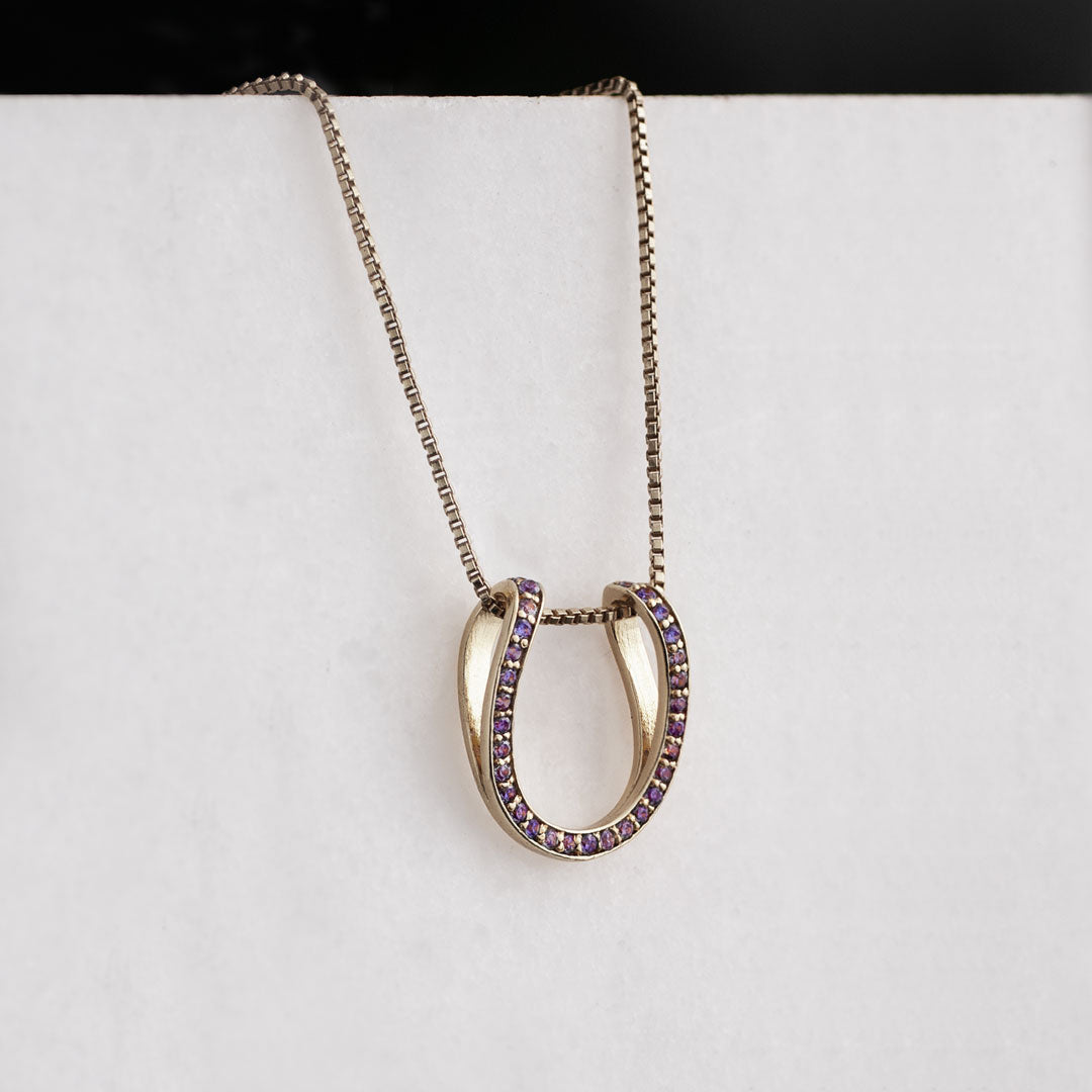 Levade -Violet Moissanite Horseshoe Equestrian Necklace in Silver Urban-Equestrian