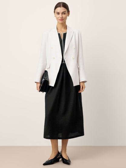Linen-Lyocell Contrast Trim Gathered Maxi Dress NYX LINTICO