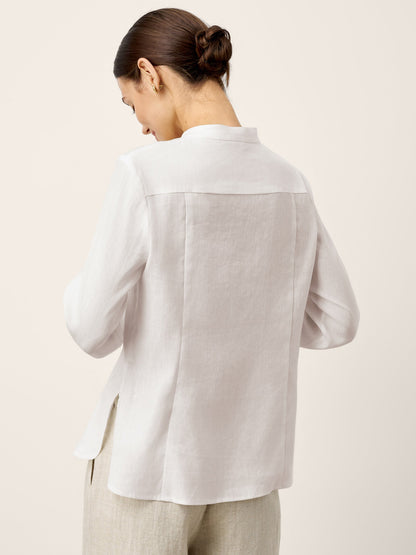 Linen-Lyocell Mandarin Collar Fitted Seam Shirt THORA