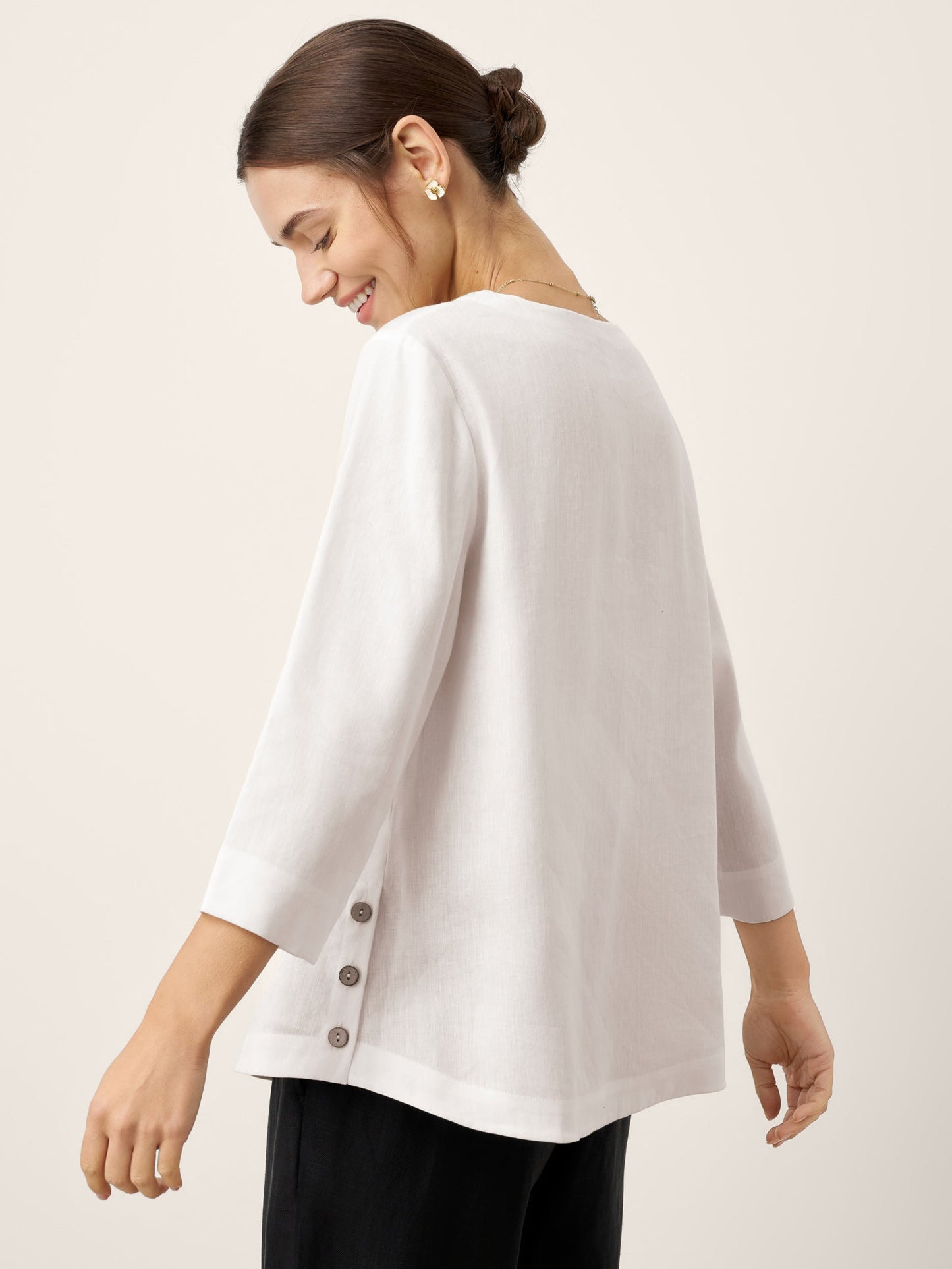 Linen-Lyocell V-Neck Button Detail Overtop ODETTE