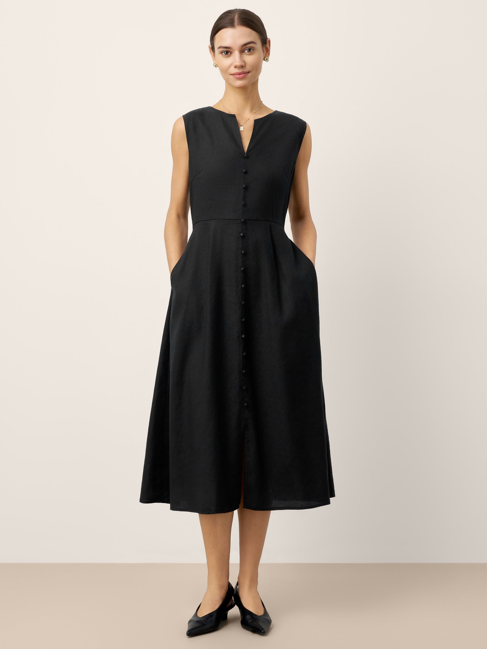 Linen-Lyocell V-Neck Sleeveless Maxi Dress WILLOW LINTICO