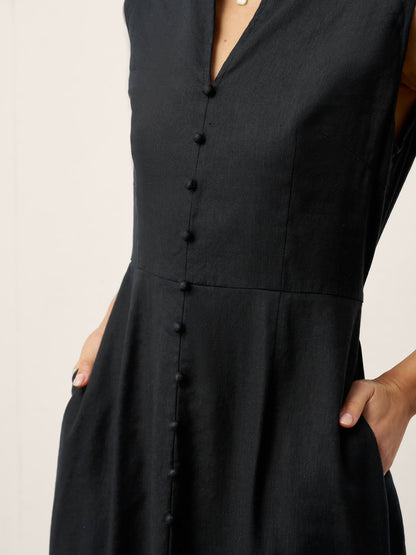 Linen-Lyocell V-Neck Sleeveless Maxi Dress WILLOW LINTICO