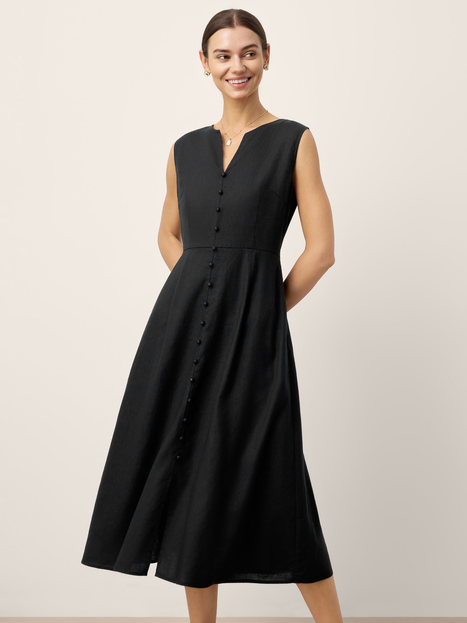 Linen-Lyocell V-Neck Sleeveless Maxi Dress WILLOW LINTICO
