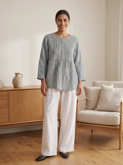 Linen Checked Long-Sleeved Top CAROLINE LINTICO