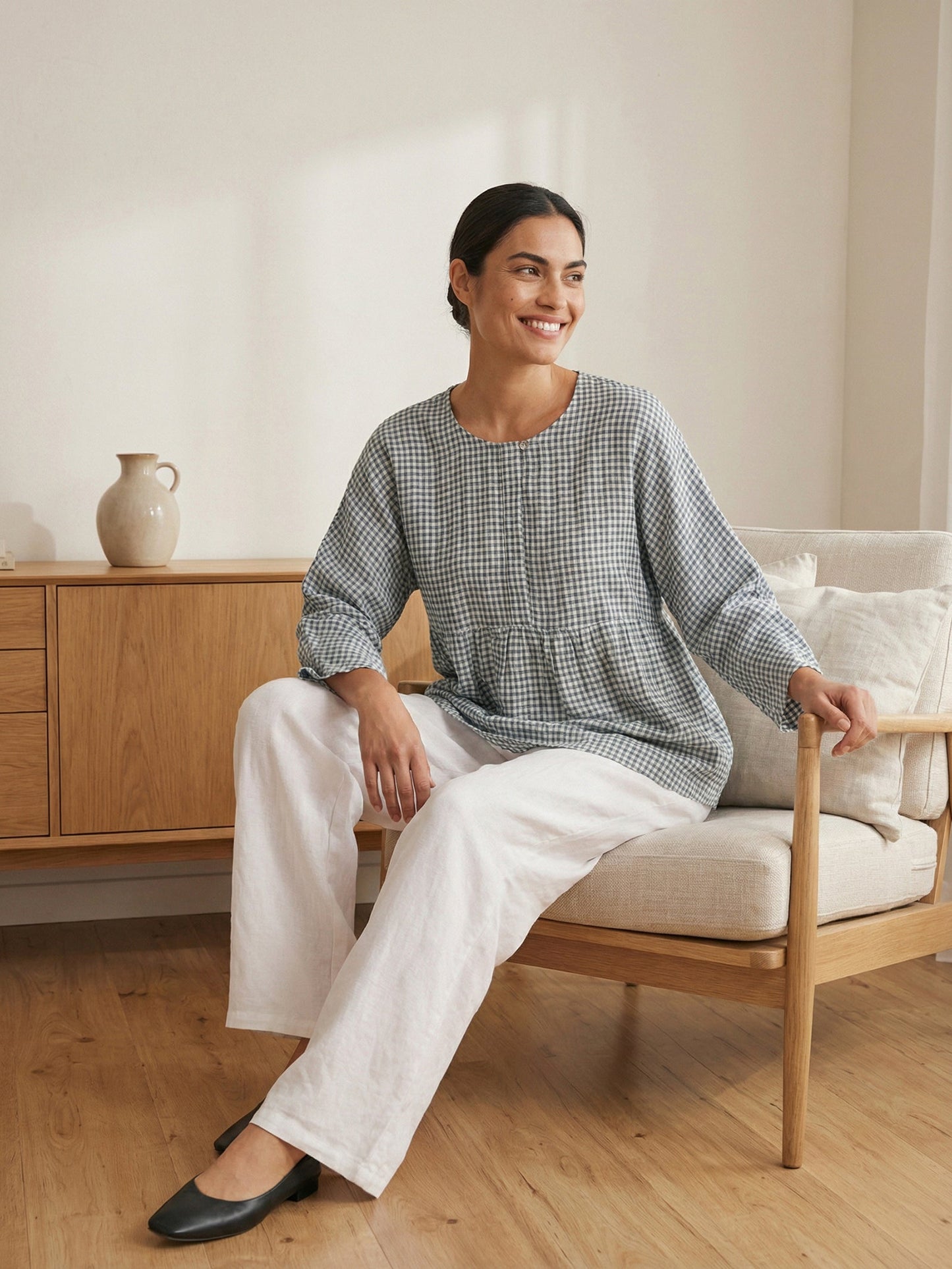 Linen Checked Long-Sleeved Top CAROLINE LINTICO