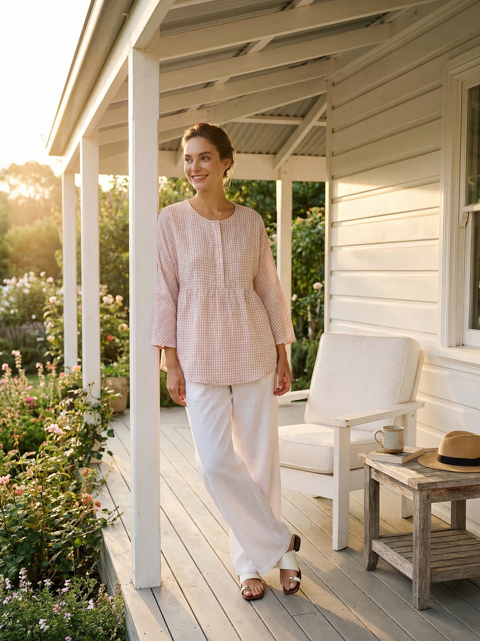 Linen Checked Long-Sleeved Top CAROLINE LINTICO