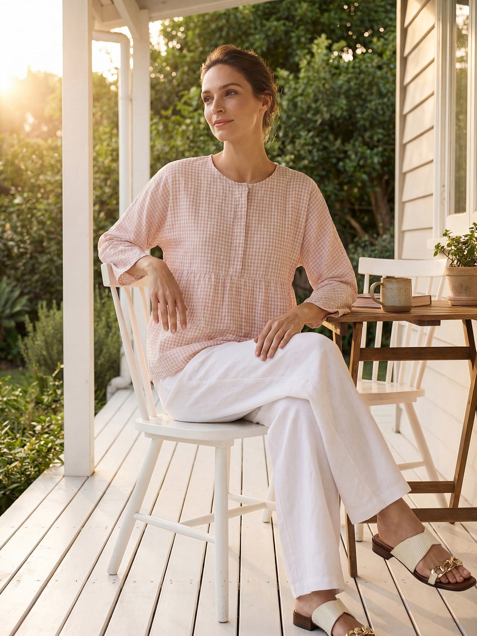 Linen Checked Long-Sleeved Top CAROLINE LINTICO
