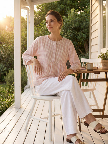 Linen Checked Long-Sleeved Top CAROLINE LINTICO
