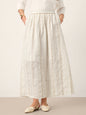 Linen Striped Contrast Trim A-Line Bohemian Skirt with Lining ISMERIE LINTICO