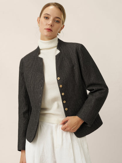 Linen Mandarin Collar Button-Up Shirt Jacket KIMBERLY