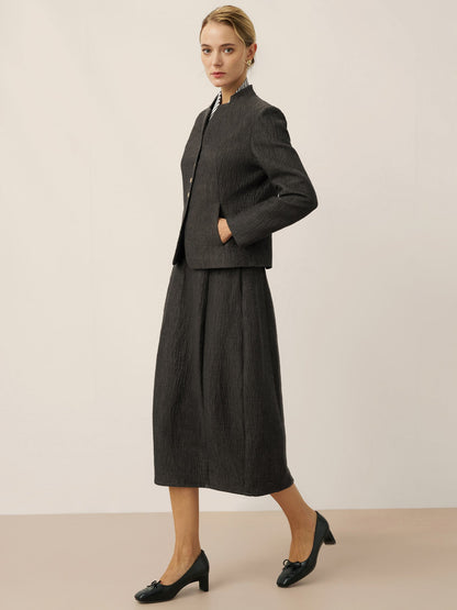 Linen Mandarin Collar Button-Up Shirt Jacket KIMBERLY