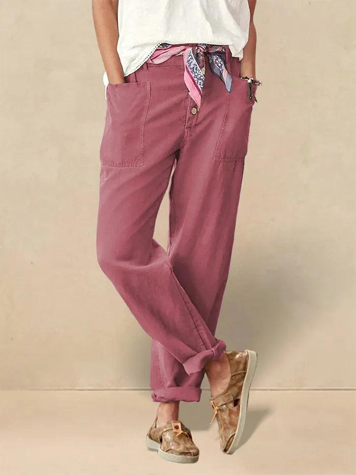 Linen Simple Button Fly Trousers HEIDI LINTICO