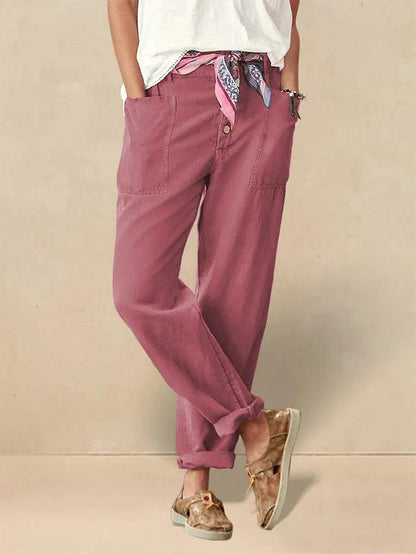 Linen Simple Button Fly Trousers HEIDI LINTICO