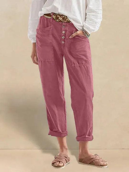 Linen Simple Button Fly Trousers HEIDI LINTICO
