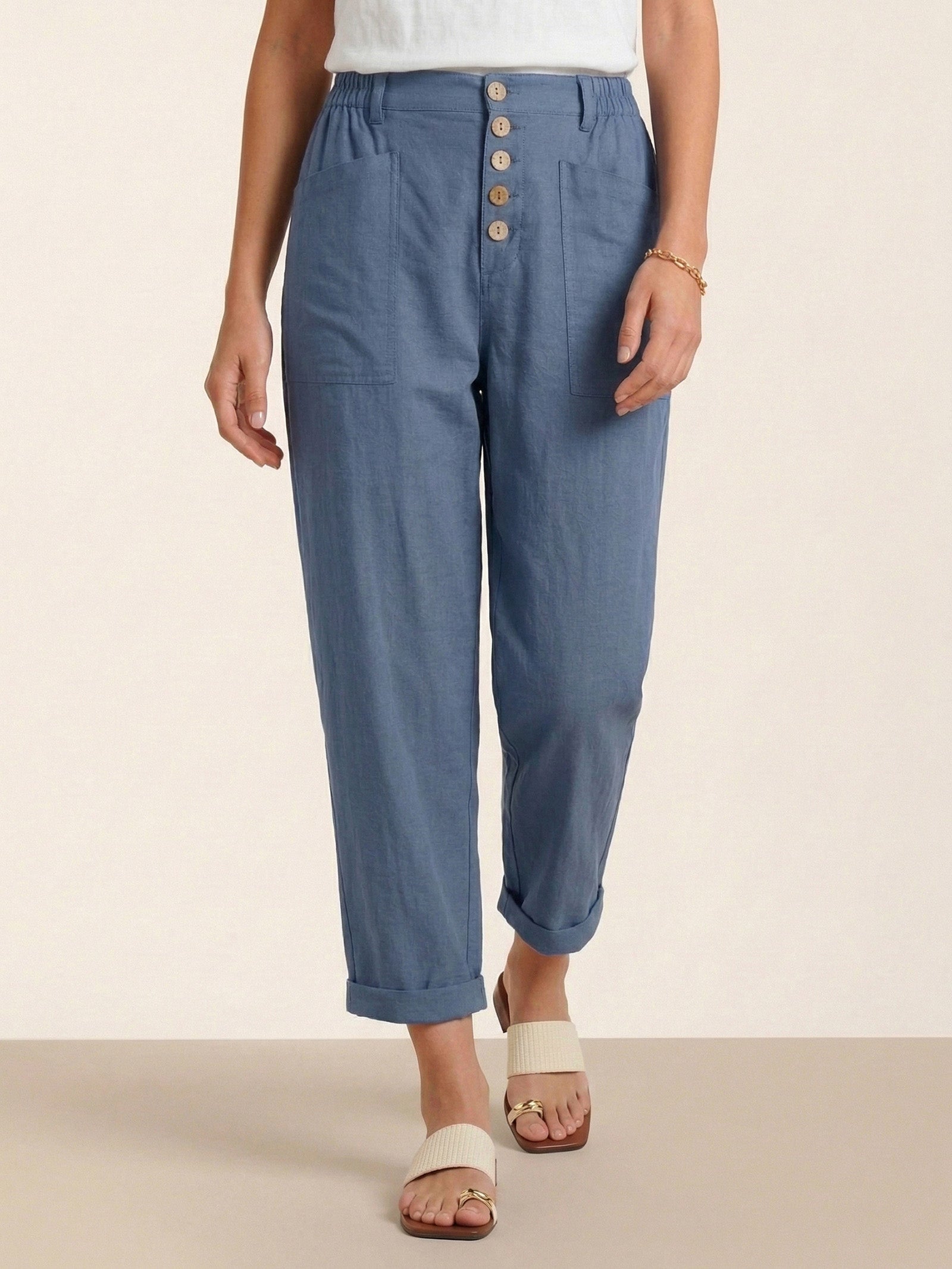 Linen Simple Button Fly Trousers HEIDI LINTICO