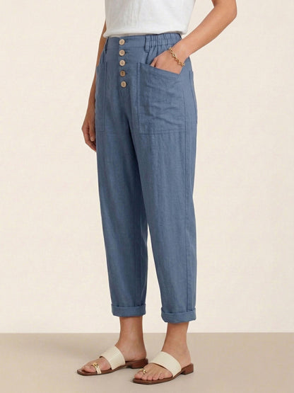Linen Simple Button Fly Trousers HEIDI LINTICO