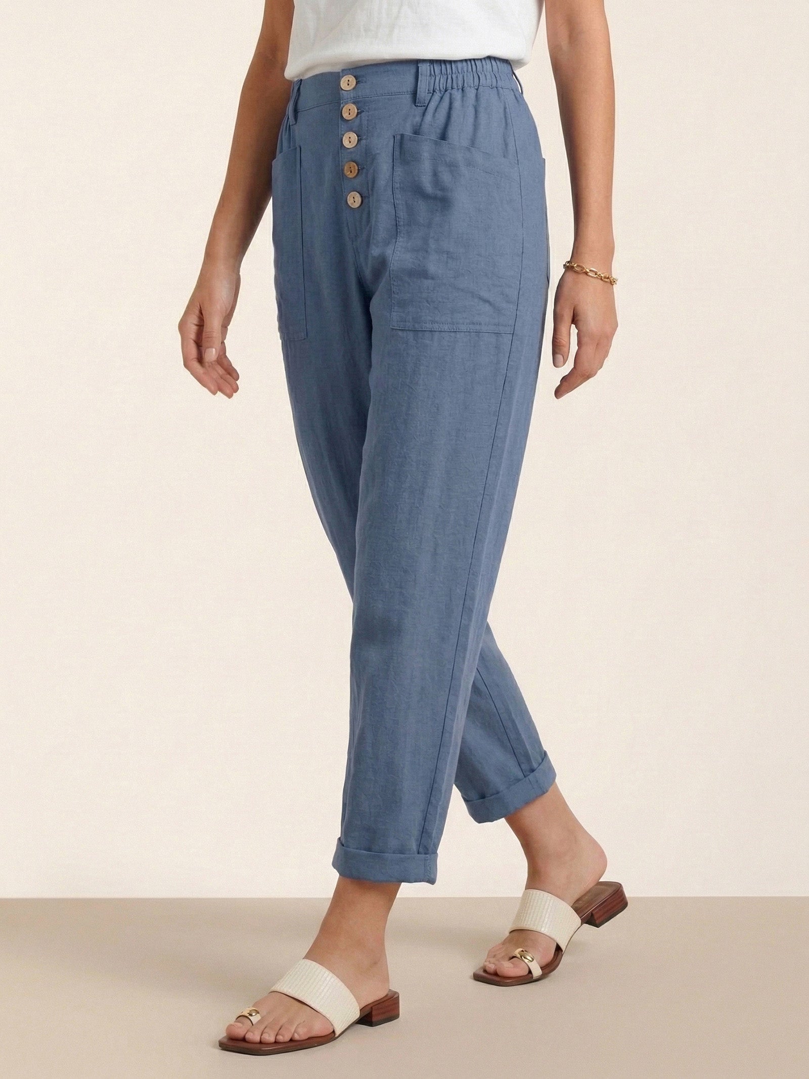 Linen Simple Button Fly Trousers HEIDI LINTICO