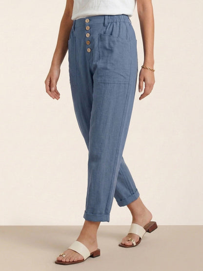 Linen Simple Button Fly Trousers HEIDI LINTICO