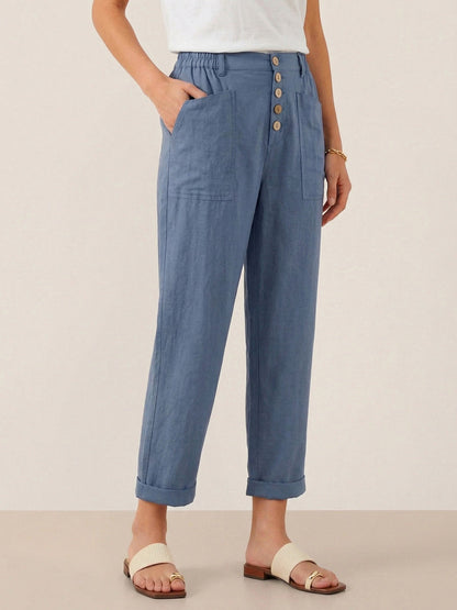 Linen Simple Button Fly Trousers HEIDI LINTICO