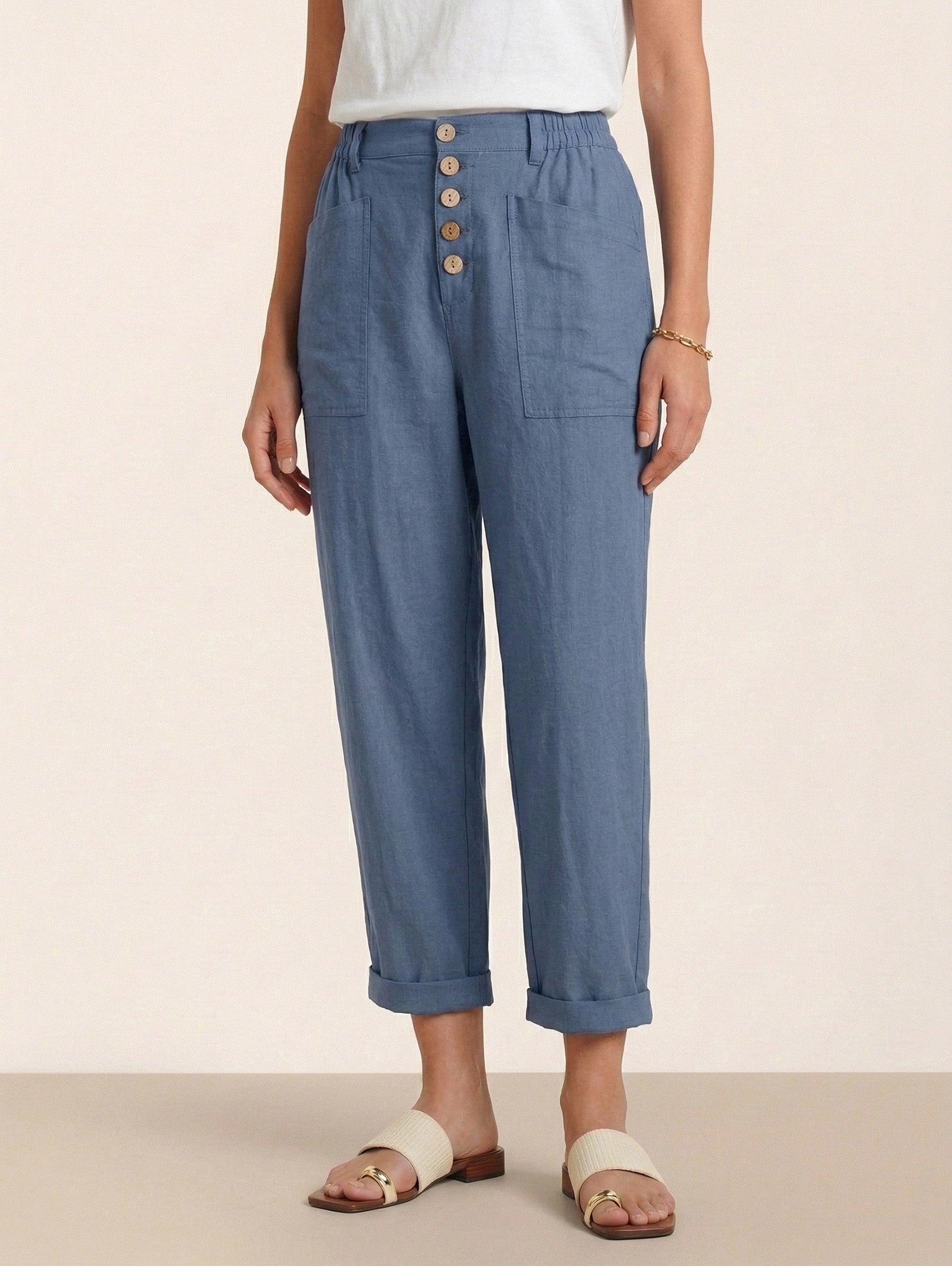 Linen Simple Button Fly Trousers HEIDI LINTICO