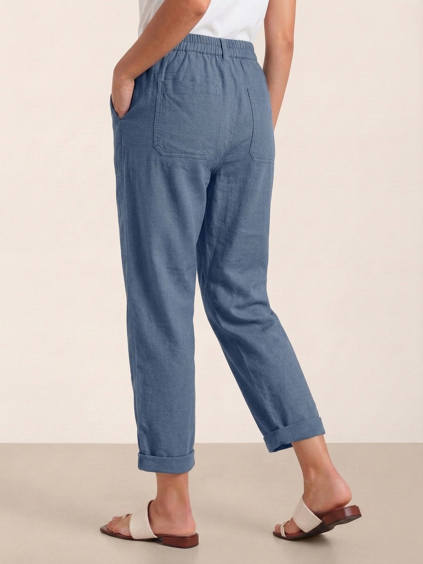Linen Simple Button Fly Trousers HEIDI LINTICO