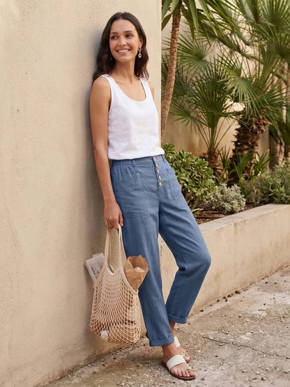 Linen Simple Button Fly Trousers HEIDI LINTICO