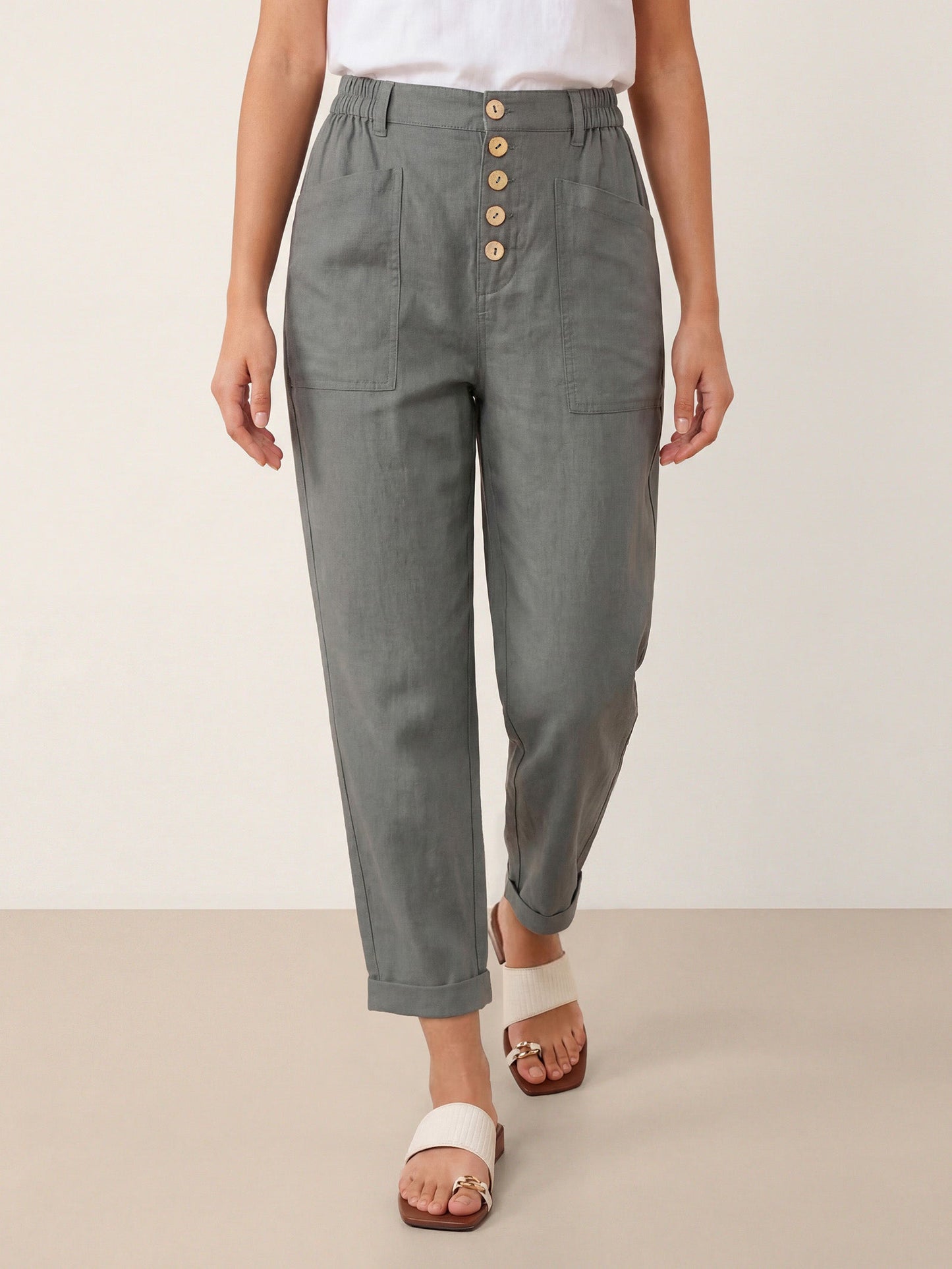 Linen Simple Button Fly Trousers HEIDI LINTICO