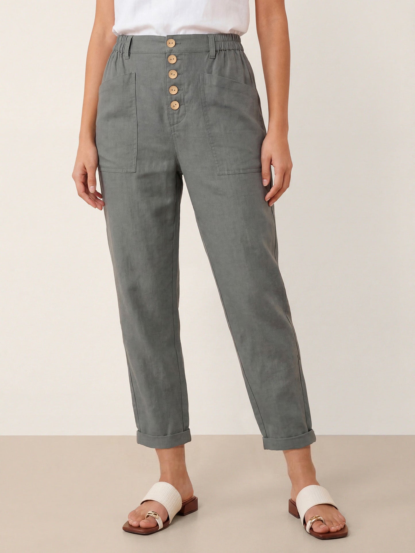 Linen Simple Button Fly Trousers HEIDI LINTICO